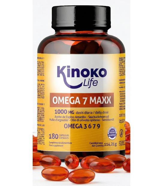 OMEGA 7 MAXX 1000MG 180 CAPSULAS - ACEITE DE ESPINO AMARILLO - OMEGA 3 6 7 9 KINOKO LIFE